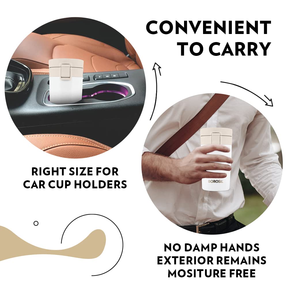 Borosil Coffeemate Insulated Mug, Vacuum Insulated Travel Coffee Mug With Lid, 8 Hours Hot And 14 Hours Cold, 300 Ml, White, Sta